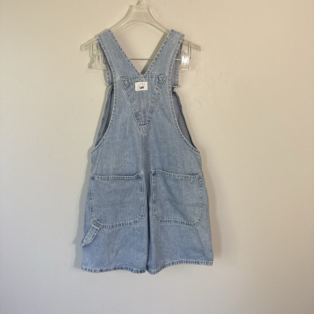 Vtg LEE Riveted Denim Bib Overall Shorts M Blue Jeans Y2K 90s Utility USA - Picture 4 of 6
